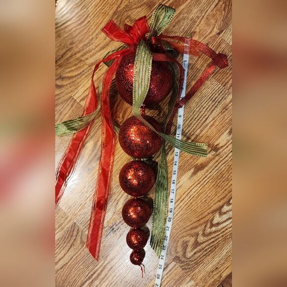 Hanging Christmas Decor for Door or Wall Red Styrofoam Balls with Shiny Ribbons - Picture 5 of 8